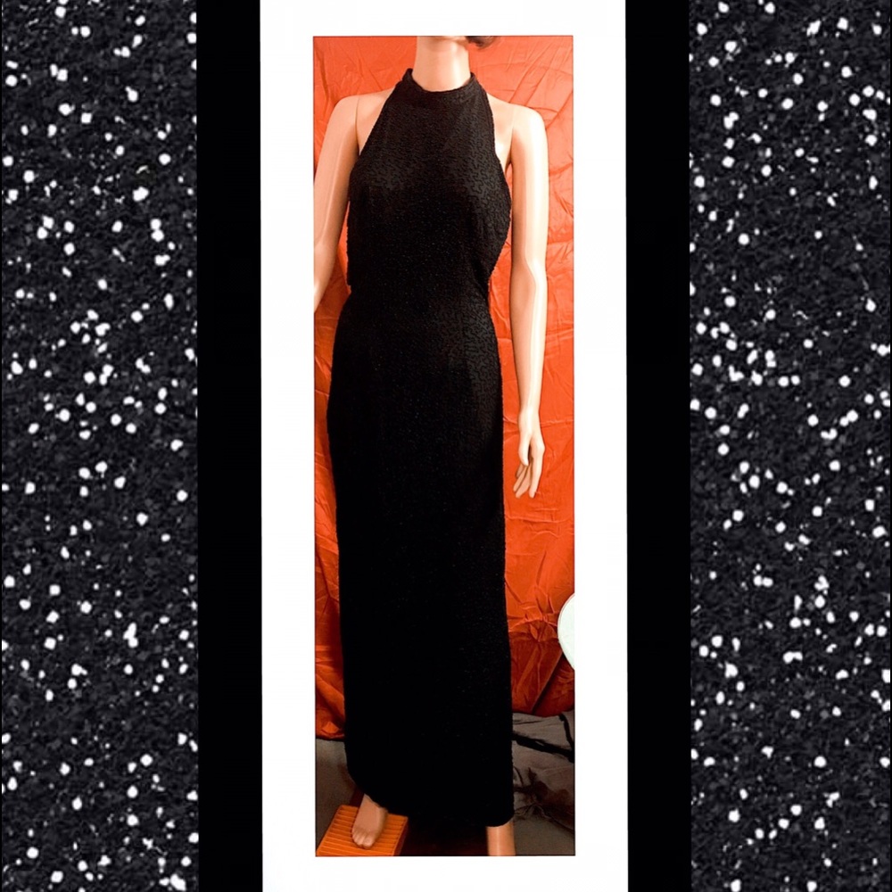 Dazzling Black Sequins Stunning High-Neck  Gown